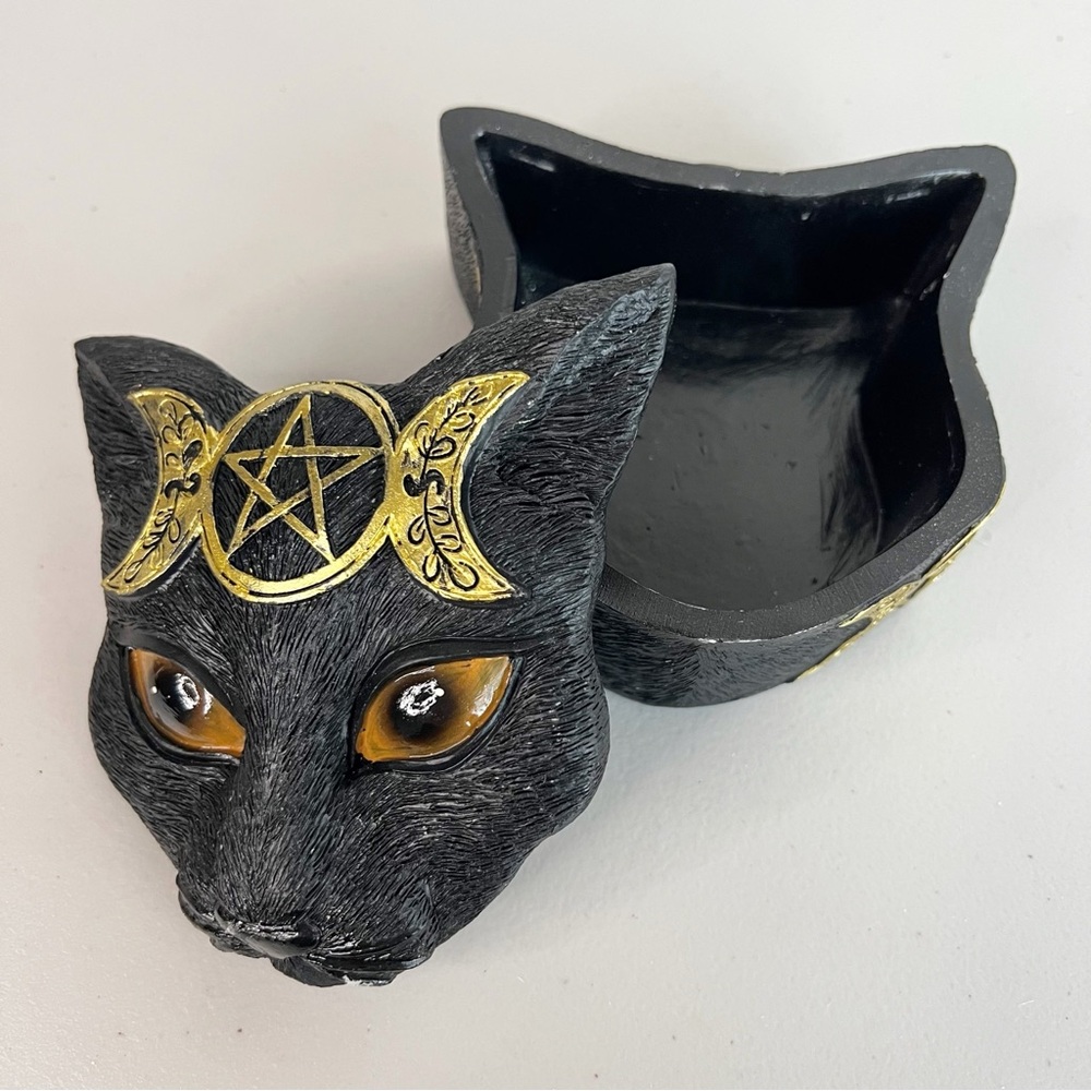 Pacific Giftware Triple Moon Black Cat Trinket Box Pentagram Wiccan Decor